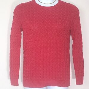 Kim Rogers Red Cable Knit Sweater 100% Cotton Crew Neck Fisherman Heritage M